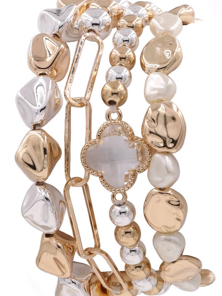 Metallic Clover Beaded Accent Jewelry Set for wholesale by MiMi Wholesale