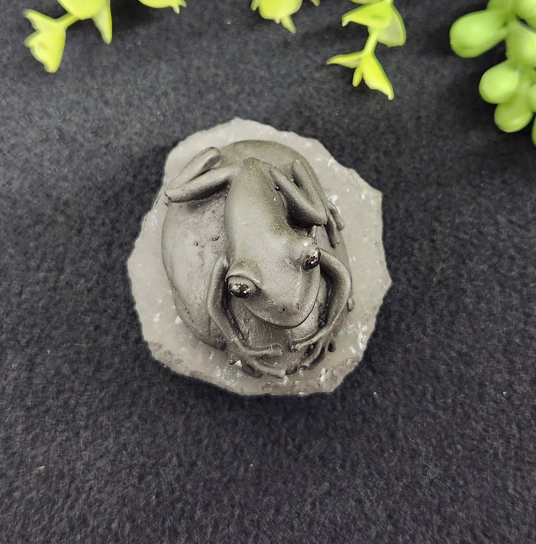Meraki Gemstones - Wholesale Decorative Figurine - Shungite Figurine Frog on Stone(2.5x2x1.75")(EMF Protection)2