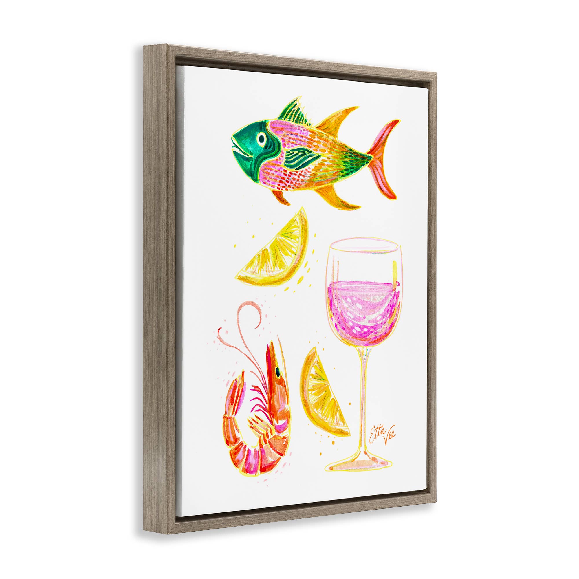 Stupell Industries - Vente Enseigne murale - Art mural encadré - Fruits de mer et vin d'été18