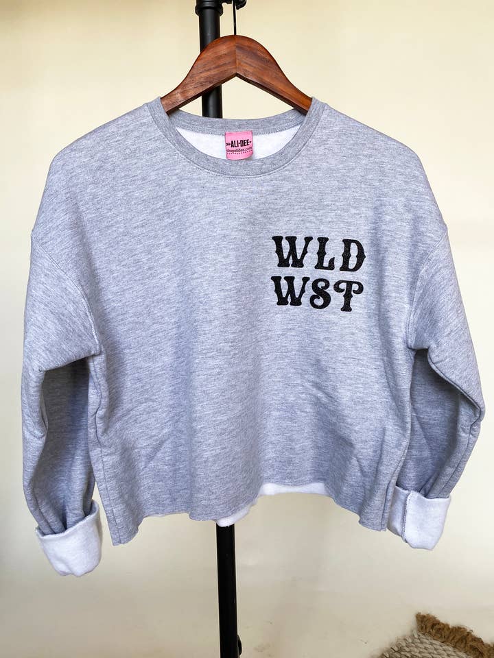 WLD WST Modern Cowgirl Graphic Sweatshirt - Cropped Grey for wholesale by Ali Dee