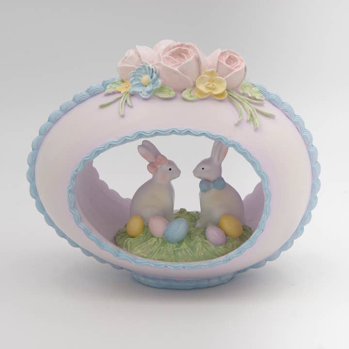 5.5"H Purple Sugar Egg with Bunnies Easter Figurine for wholesale by Roman