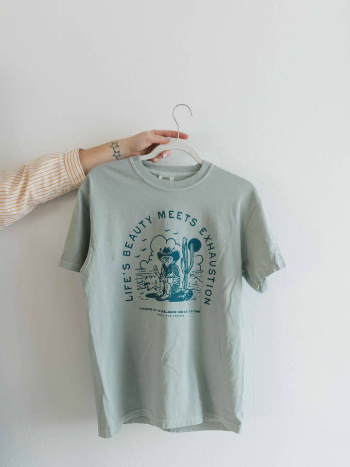life's beauty meets exhaustion | bay tee for wholesale by Ramble & Company