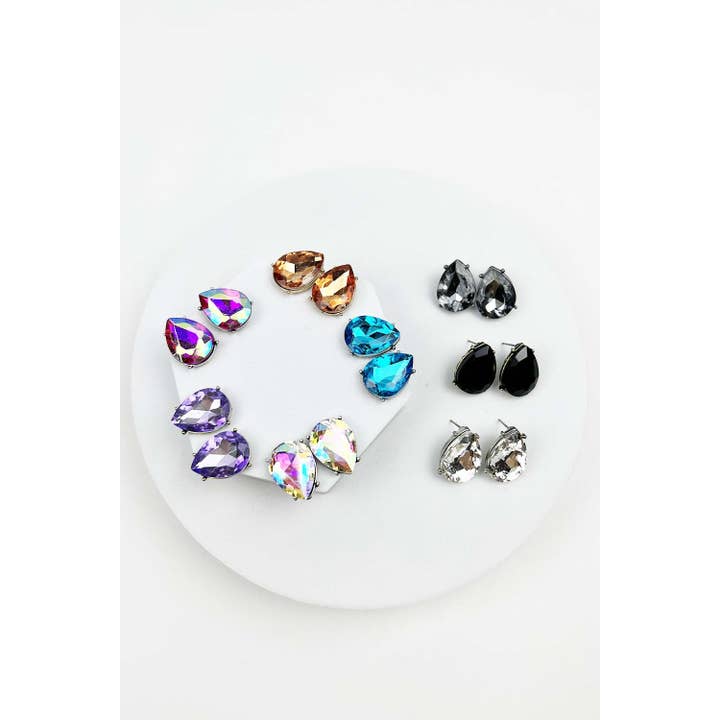 JHP Collection - Wholesale Stud/Post Earrings - TEAR DROP CRYSTAL OVAL STUD EARRING1