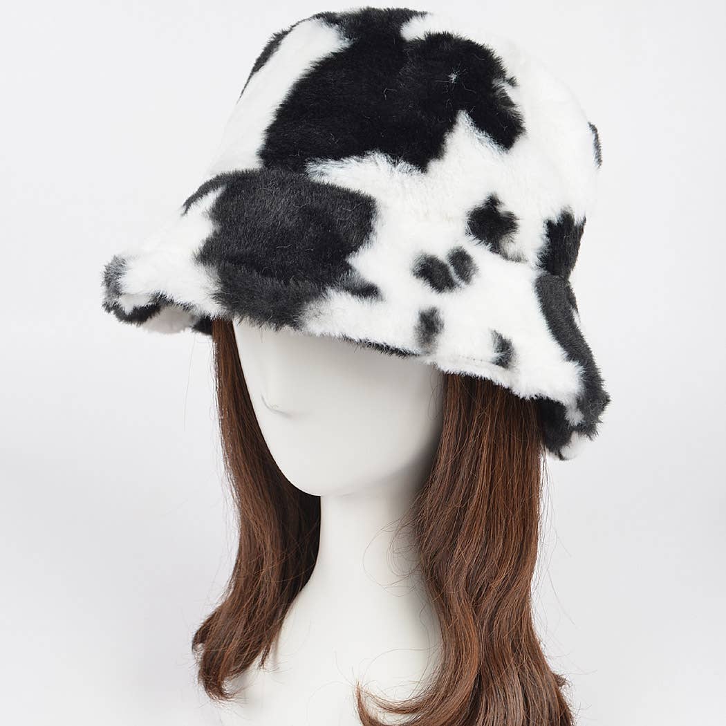 3AM BY H&D ACCESSORIES - Wholesale Bucket Hat - Women's - Cow Print Fur Bucket Hat6