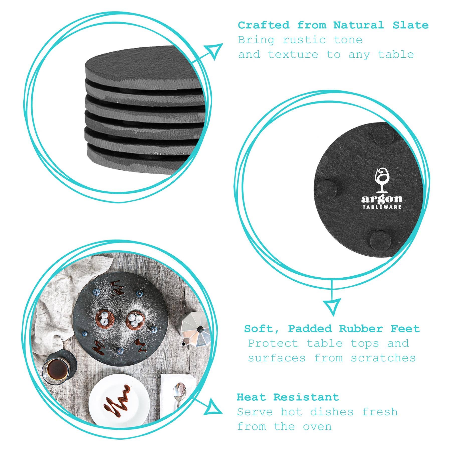 Rinkit Ltd - Wholesale Coasters - Argon Tableware Linea Round Slate Coaster - 10cm4