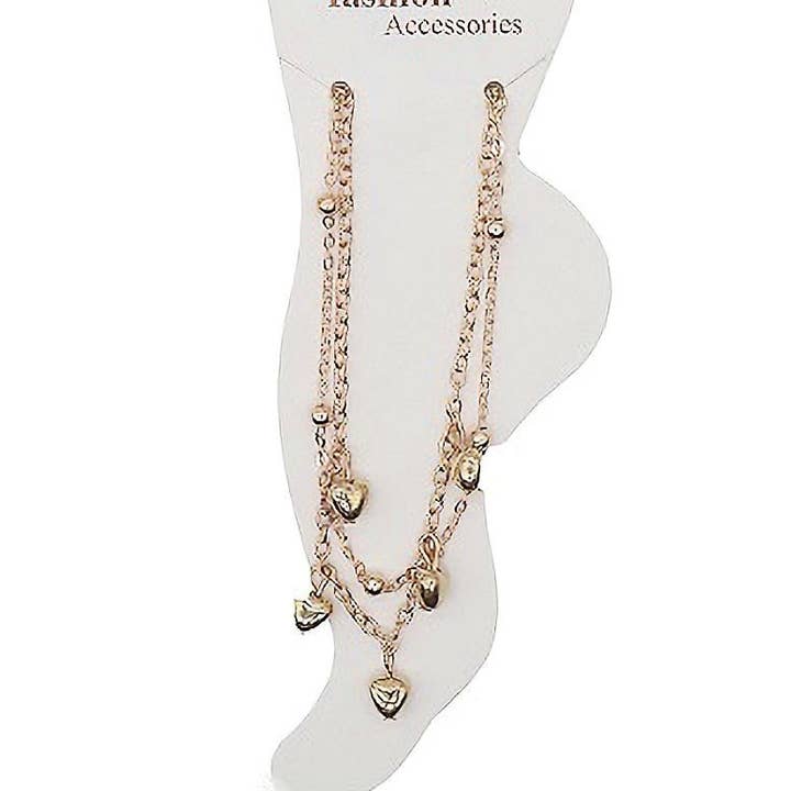 12pk Dangle Heart Chain Anklet for wholesale by Diacly