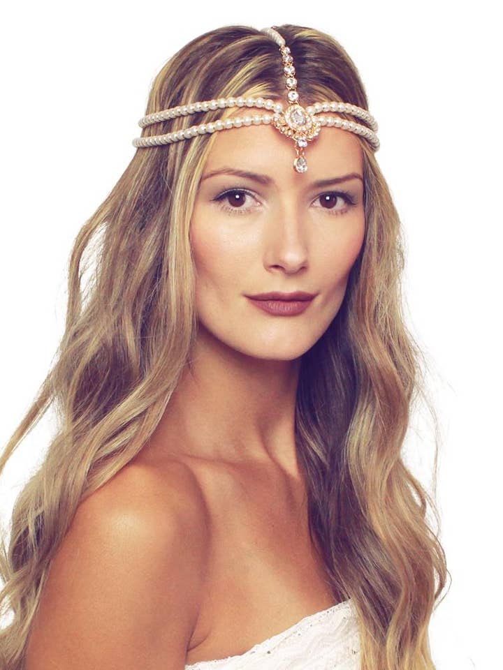 Aria Pearl Head Chain for wholesale by Bare Sandals