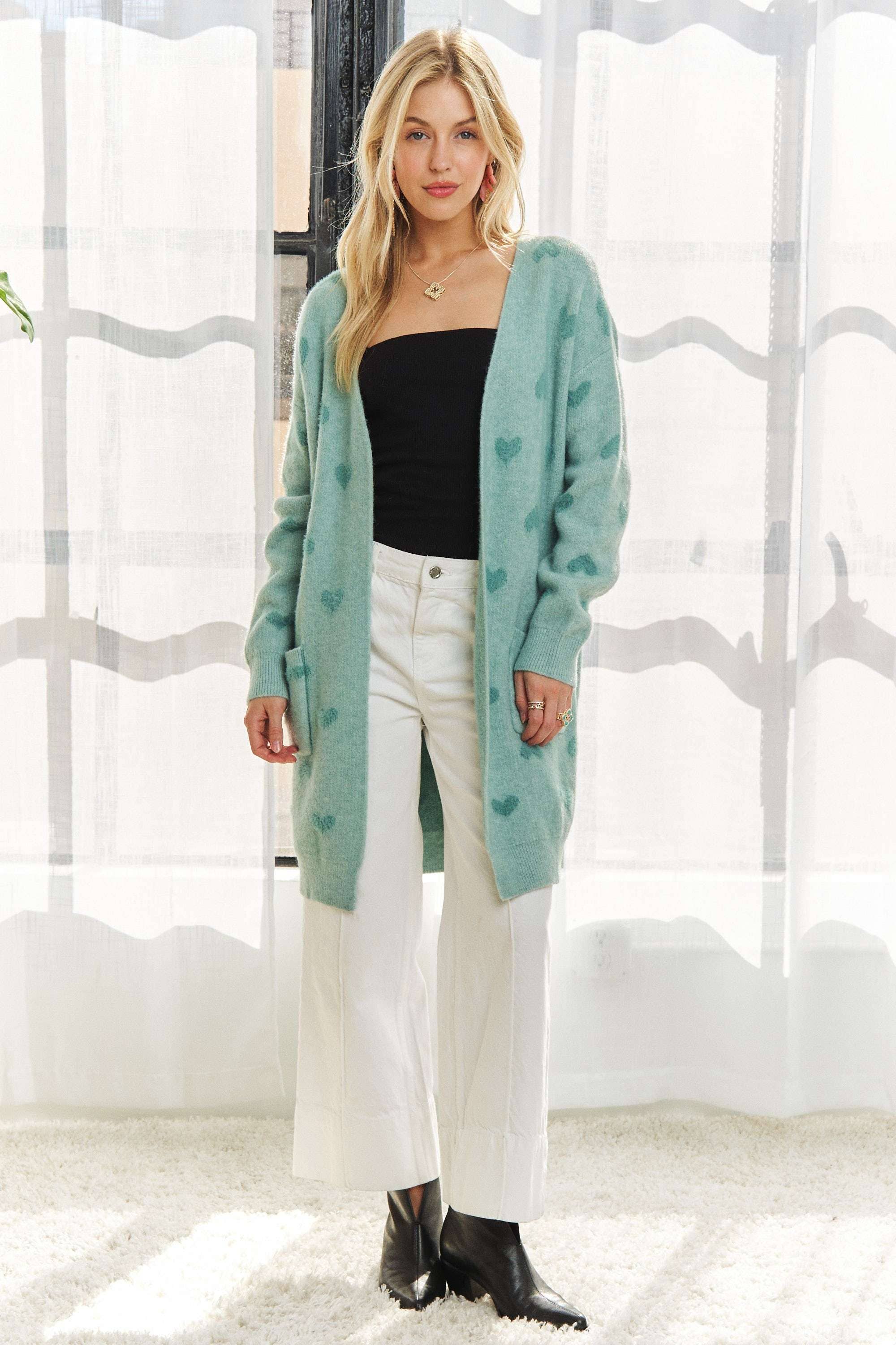 ADORA LA – wholesale Cardigan – Women’s – CESW3433 - LOVELY HEART PRINT SWEATER CARDIGAN18