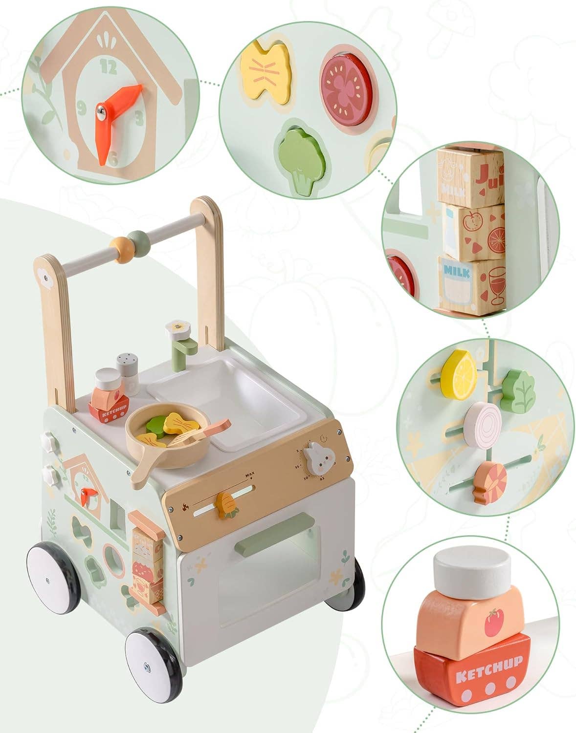 Robud & Mewoofun Official Store - Vendita all'ingrosso Girello - Bambini e neonati - Robud Camminatore in Legno per Bambini con Deceleratore per 12 Mesi+4