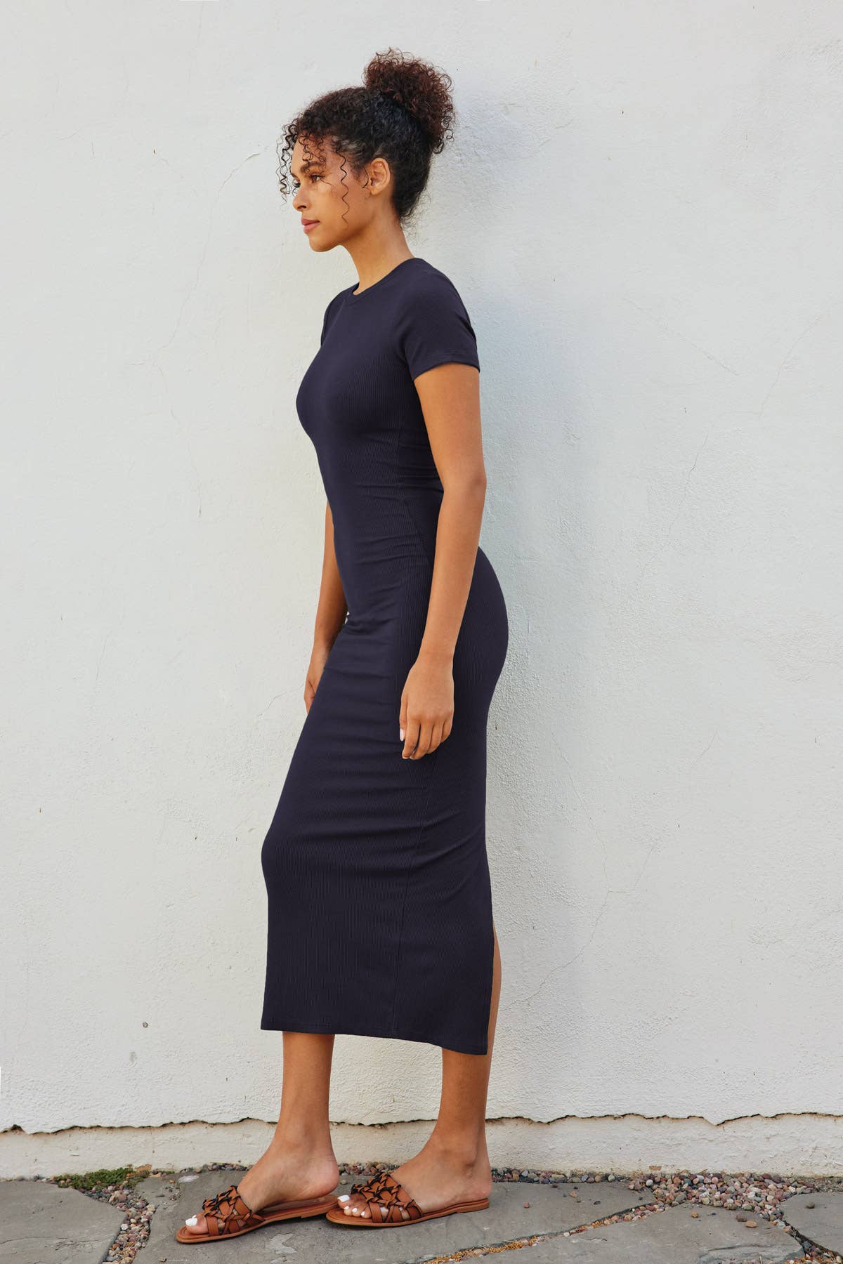 Dress Forum - Wholesale Dress - Women's - Ribbed Knit Back Slit T-Shirt Dress (1)24