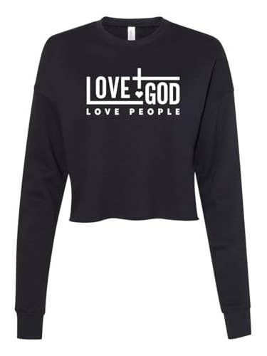 Love God Love People Crop Crew Fleece for wholesale by Trenz Shirt Company