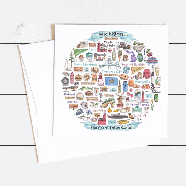 Michigan Icon Watercolor Notecard for wholesale by Green Blanky Studio