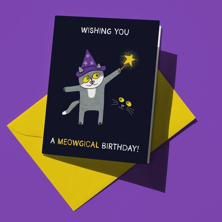 'Wishing You a Meowgical Birthday' Birthday Card for wholesale by Over the Mewn