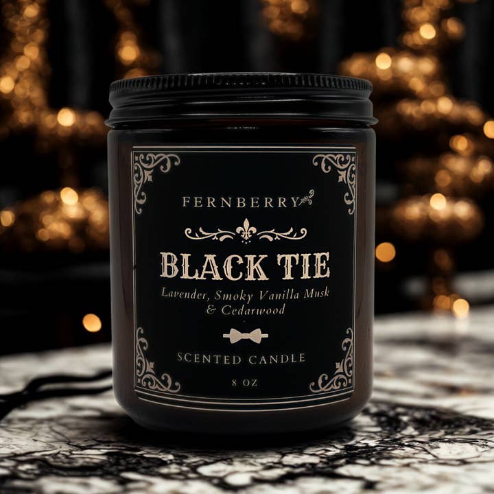 Black Tie | 8 oz Wood Wick Candle | Valentine's Day for wholesale by Fernberry