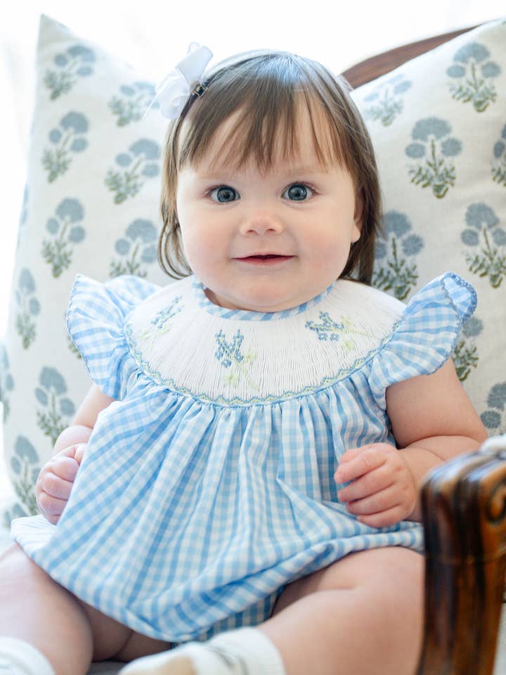 Bluebonnets in Spring Smocked Birdie Bubble for wholesale by Ruth and Ralph
