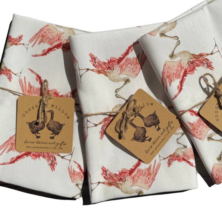 Goose and Willow - Wholesale Tea Towel - Tea Towel - Spoonbill on White Linen Cotton3