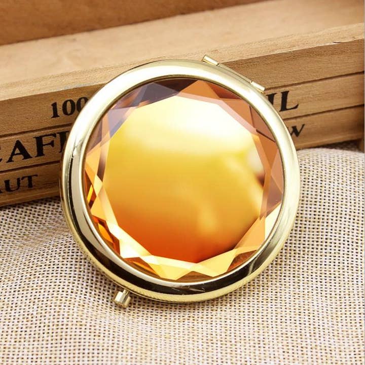 Mia – wholesale Compact mirror – Mia Jeweled Compact Mirrors - Mulit Colors w/Gold Metal