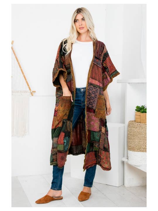 Kathmandu Imports - Wholesale Jacket - Women's - Womens Clothing - Patchwork Long Jacket (TH-1657)