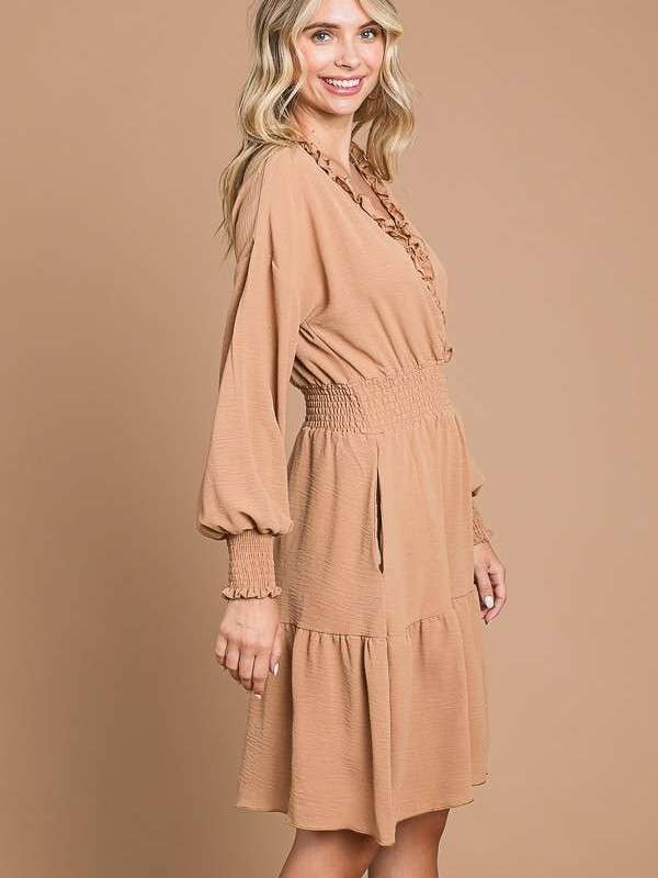 Culture Code - Wholesale Dress - Women's - CWD1867L - SURPLICE RUFFLE TRIM TIERED DOWN DRESS