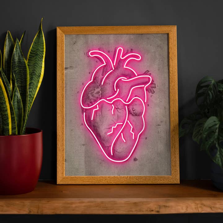 Neon Heart Vintage Diagram Print for wholesale by Ink & Drop