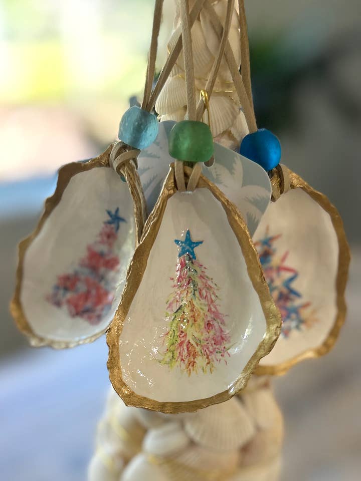 Coastal Christmas Tree Ornament - Oyster Shell for wholesale by Coast and Cork