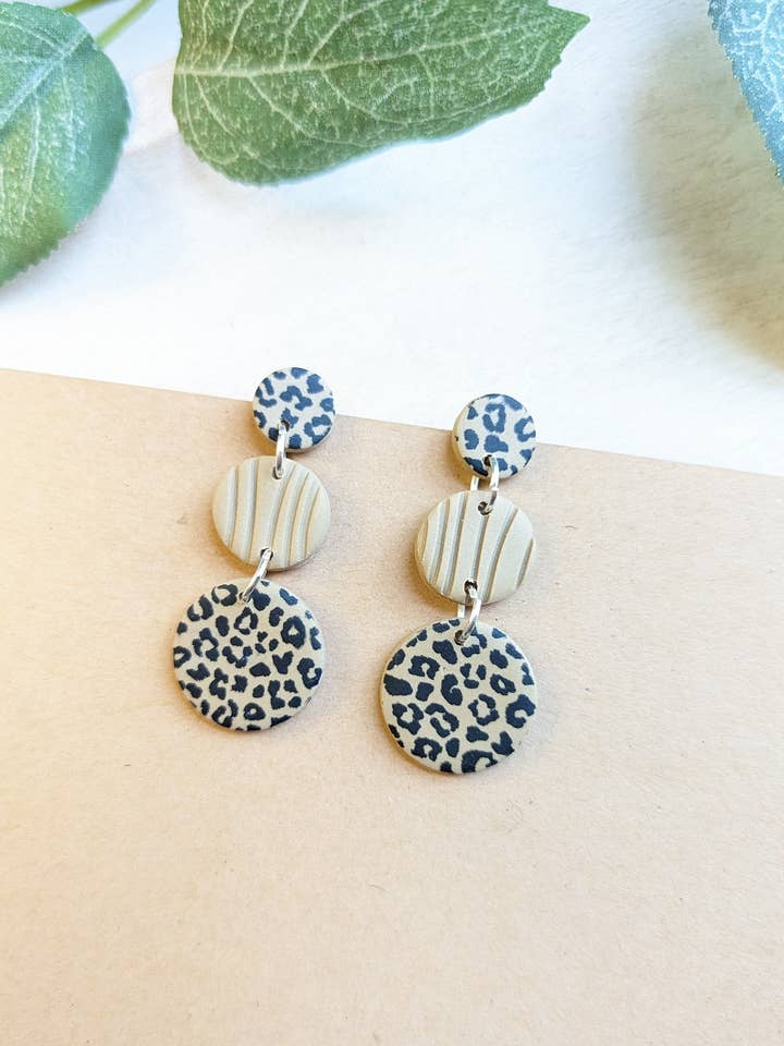 Leopard Print Clay Earrings | Polymer Clay Earrings | Dangle for wholesale by Nettie's Clayhouse
