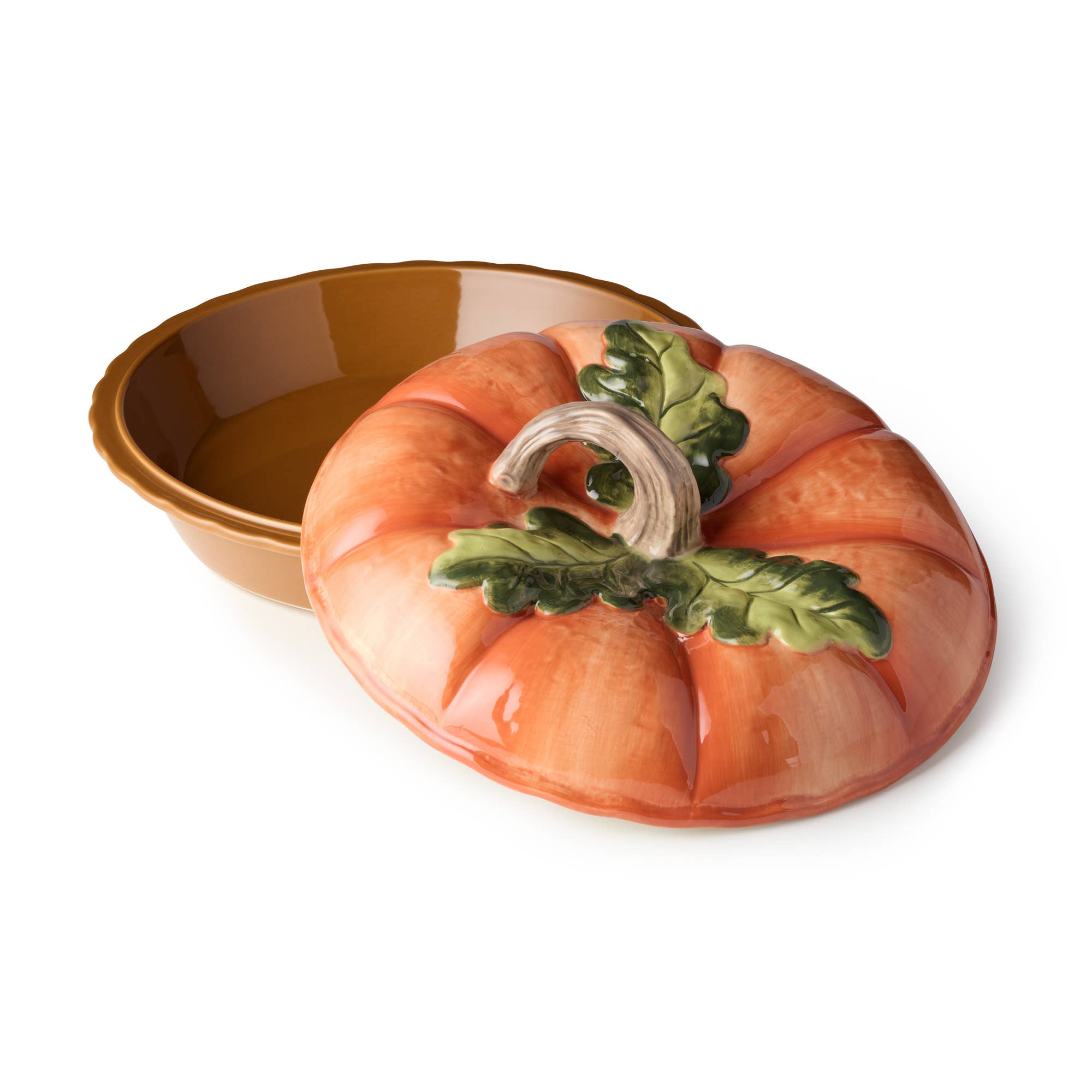 Certified International - Wholesale Baking Dish - Harvest Fields 3-D Pumpkin Covered Pie Carrier 11.5in x 5in3