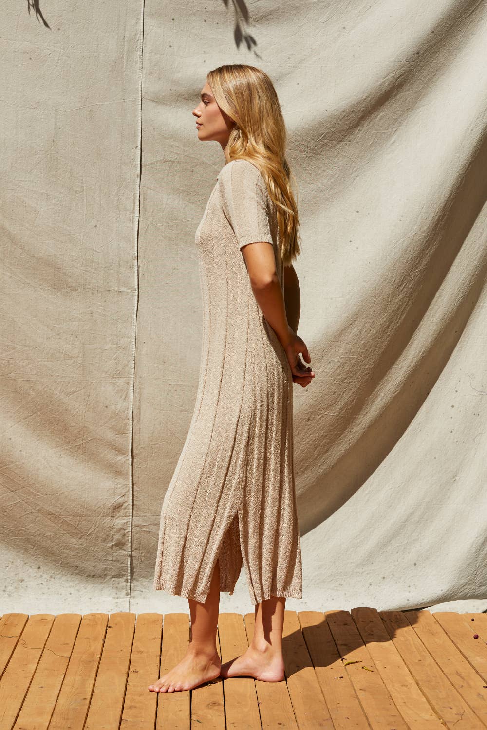 TAUPE CD9178 - Edie Ribbed Sweater Knit Polo Dress for wholesale on Faire3