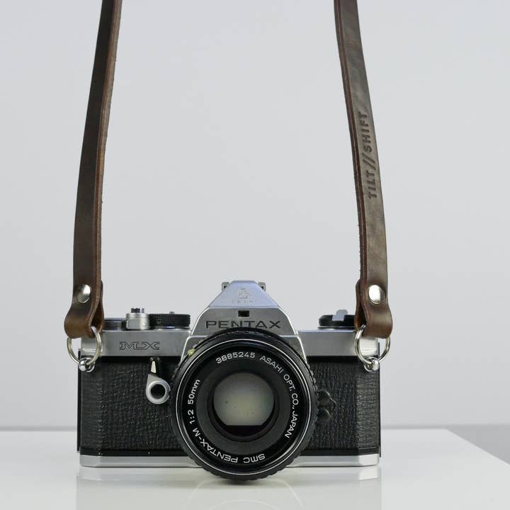 Slim Brown Leather Camera Strap - Messel Rivet for wholesale by TILT//SHIFT Leatherworks