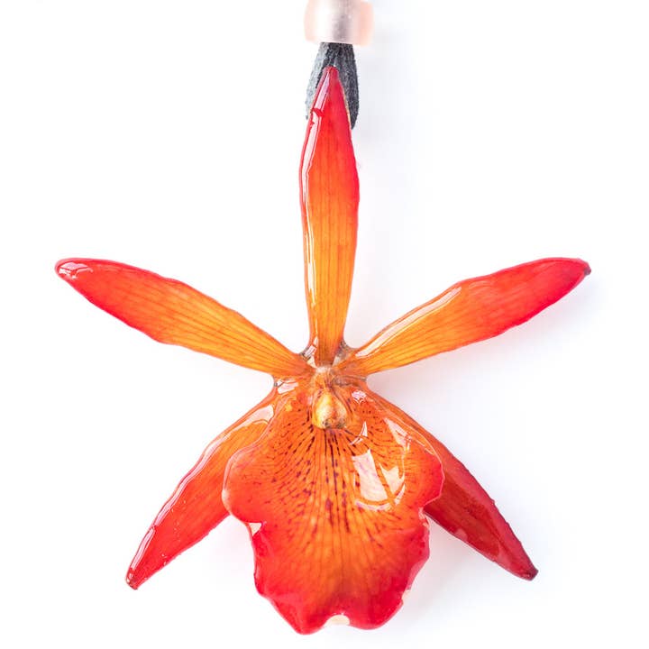 Colar de Orquídea Cattleya Laranja (grande) por atacado de Hanami Real Flower Jewelry