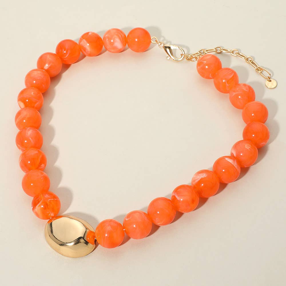 Sensibling Corp. - Wholesale Beaded/Pearl Necklace - Polished Metal Bean Accent Bold Marbled Ball Beaded Statement Necklace5