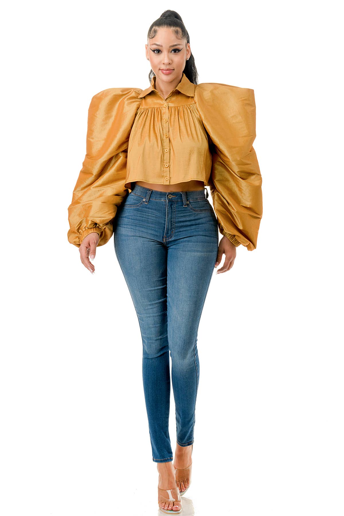 Namatt Design - Wholesale Blouse - Dames - Reguliere Ballon Lange Mouwen Uitlopende Shirts Crop Top9