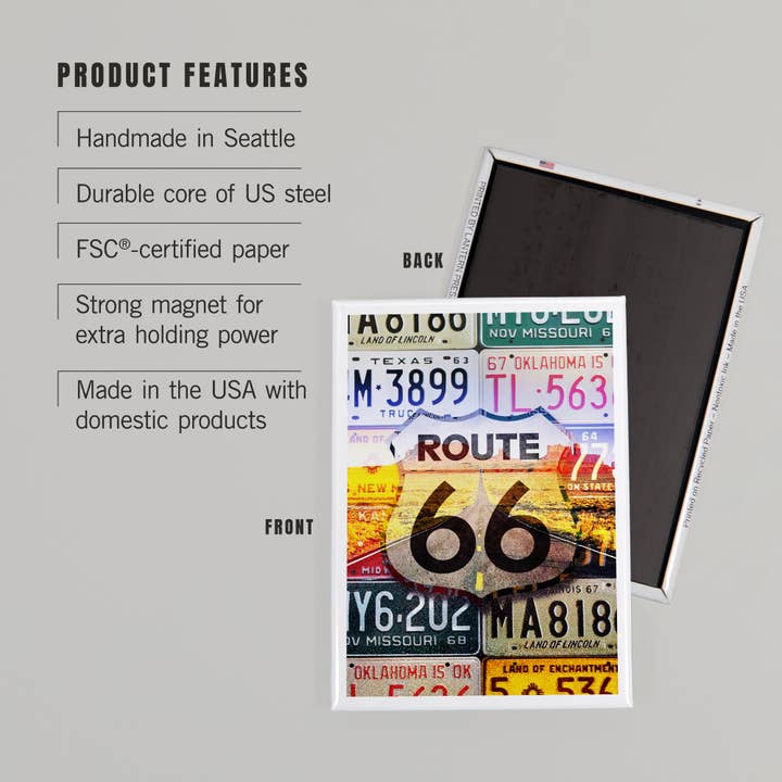 Lantern Press - Wholesale Magnet - MAGNET Route 66 License Plates, Highway Road2