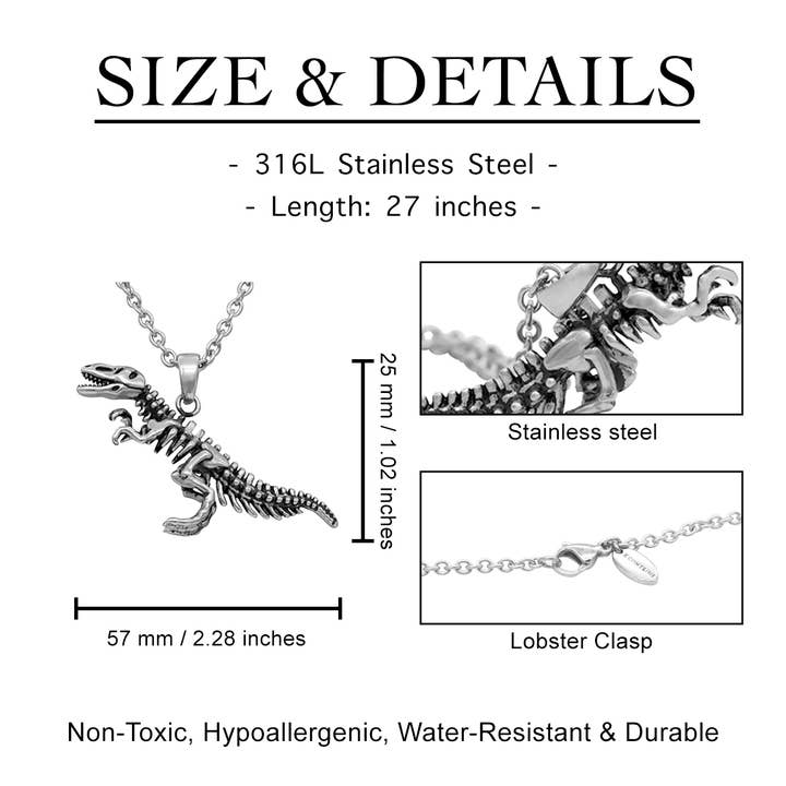 Controse – Großhandel Kette mit Anhänger/Charm – Controse Dinosaurier-Halskette mit T-Rex-Skelettanhänger1