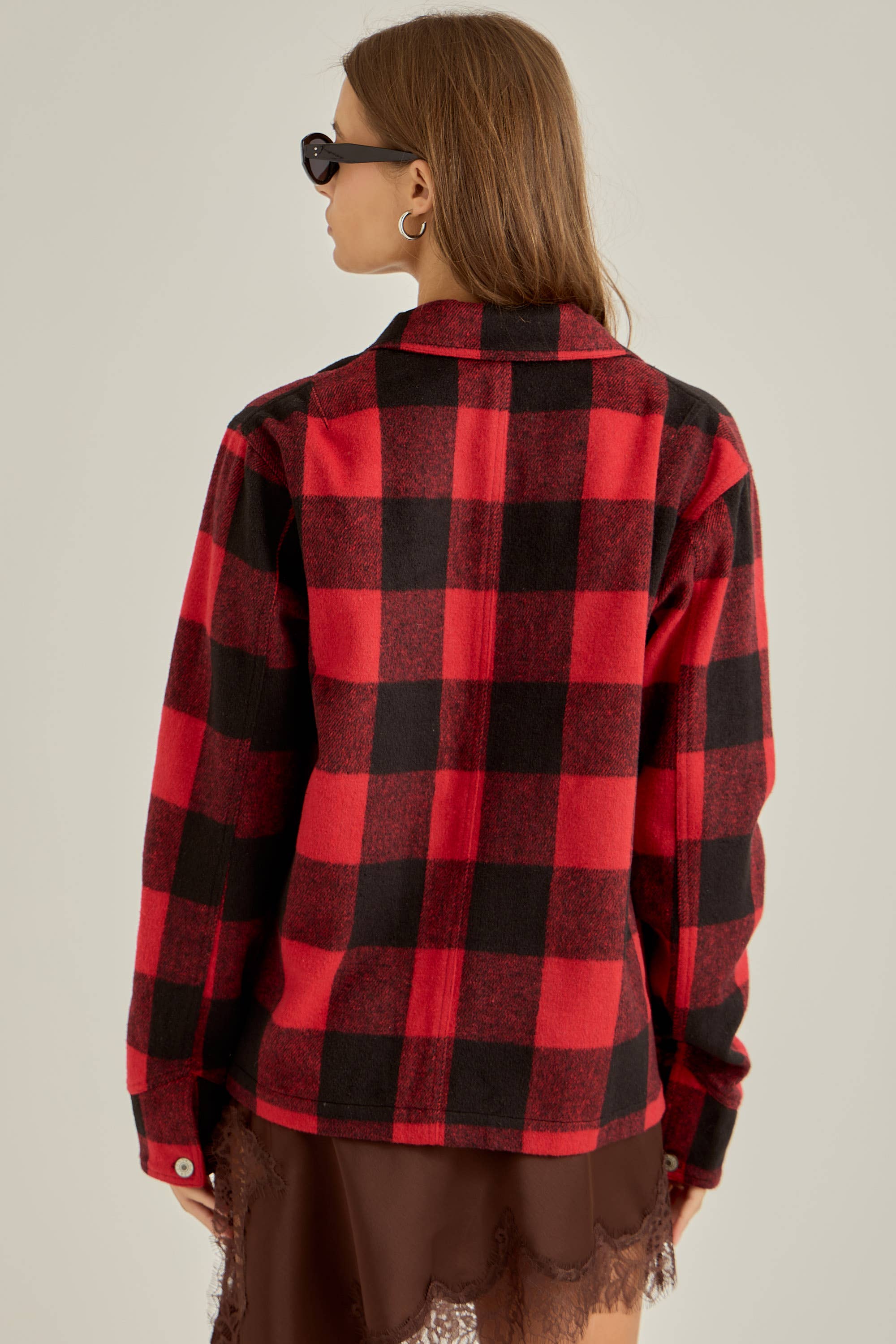 Red Black Winter flannel workwear jacket for wholesale on Faire6