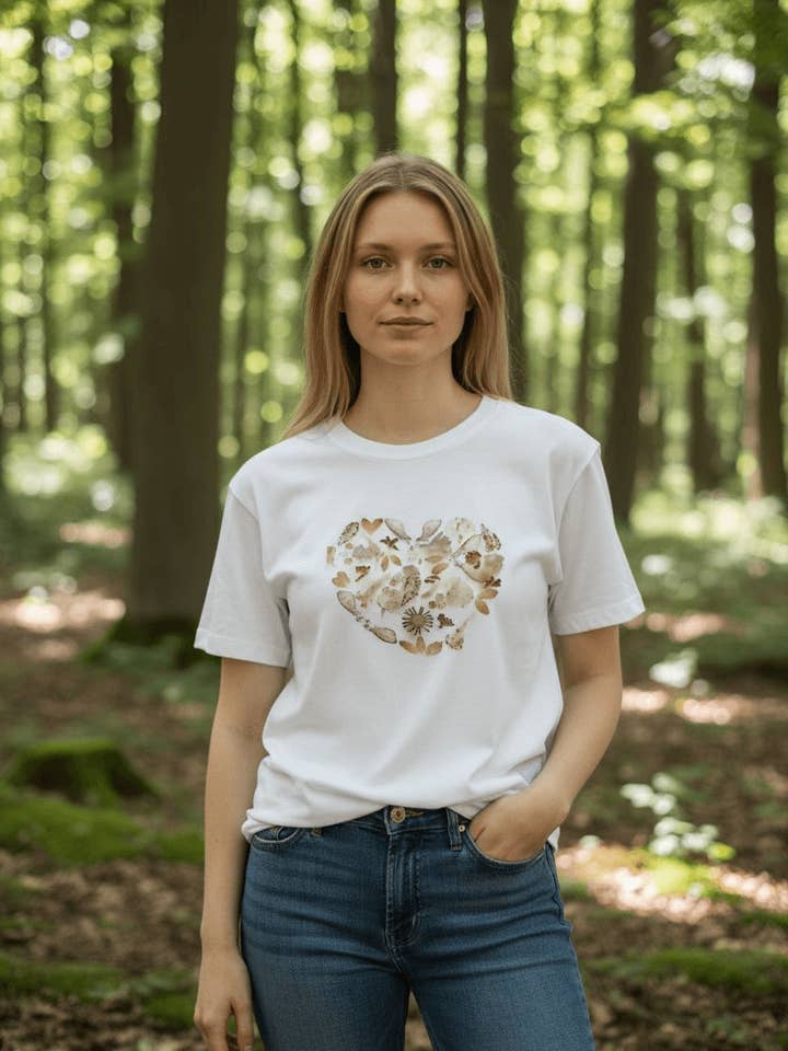 Camiseta con corazón estampado para venta al por mayor de Eucalipto y mimosa