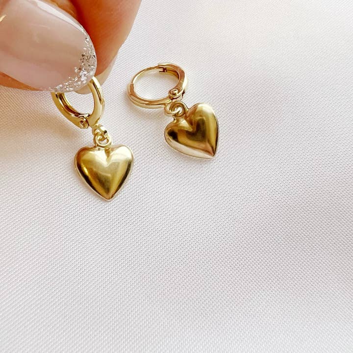 True by Kristy Jewelry - Wholesale Dangle Earrings - Hartley Valentine’s Day Heart Hoops Gold Filled Earrings1