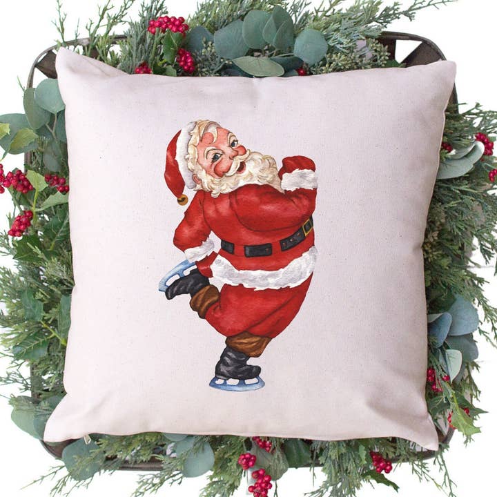 Skating Santa Kissenbezug, Santa Skates, Feiertagsdekor, altmodischer Weihnachtskissenbezug, Feiertagskissenbezug, Vintage-Feiertagskissen für den Großhandel von Range Road Home