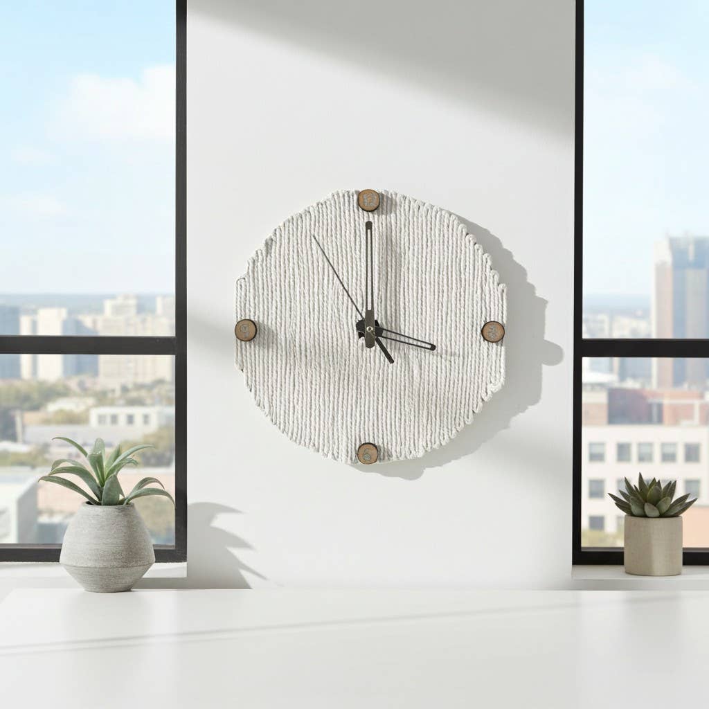 Face It Home Decor - Wholesale Wall Clock - Up-Cycled Macrame Round Silent Wall Clock Handmade Decor0