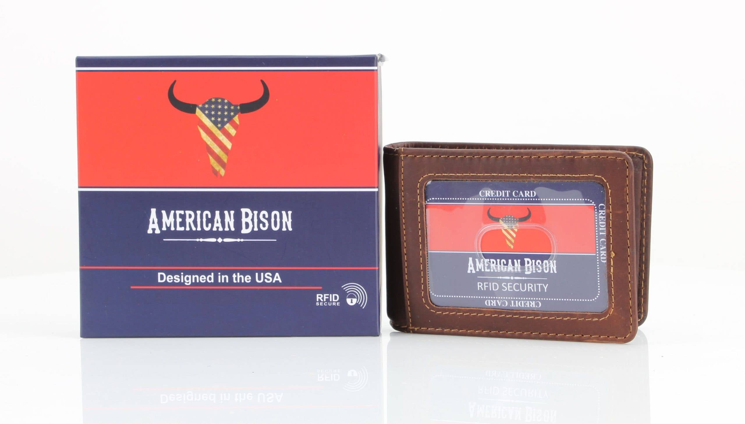 Leather Impressions Inc - Venta al por mayor Cartera - Hombre - Billetera American Bison RFID de piel con clip para billetes, doble pliegue4