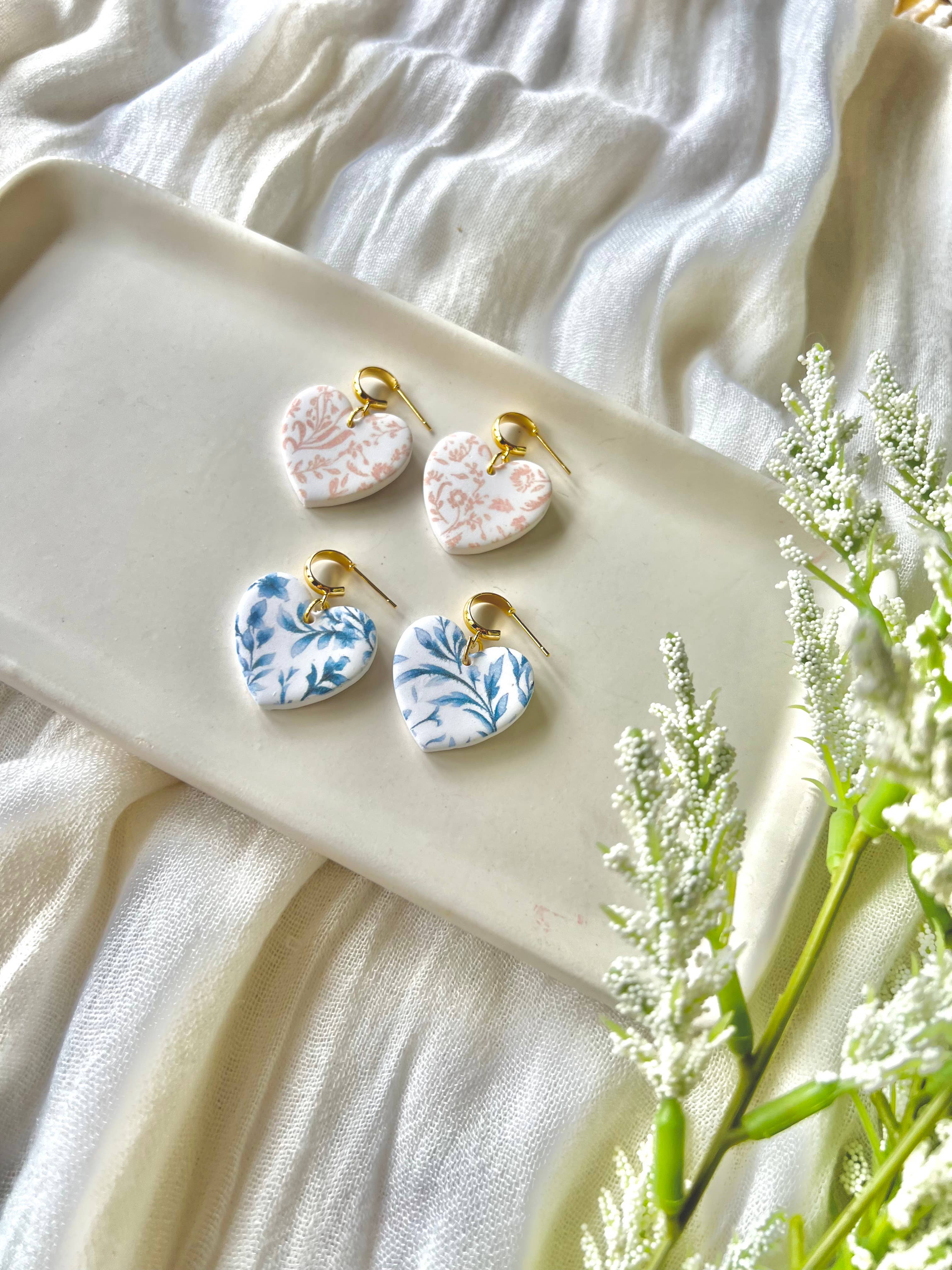 SeizeTheClayJewelry – wholesale Dangle earrings – Floral Heart Earrings, Orange Heart Earrings, Blue Hearts3