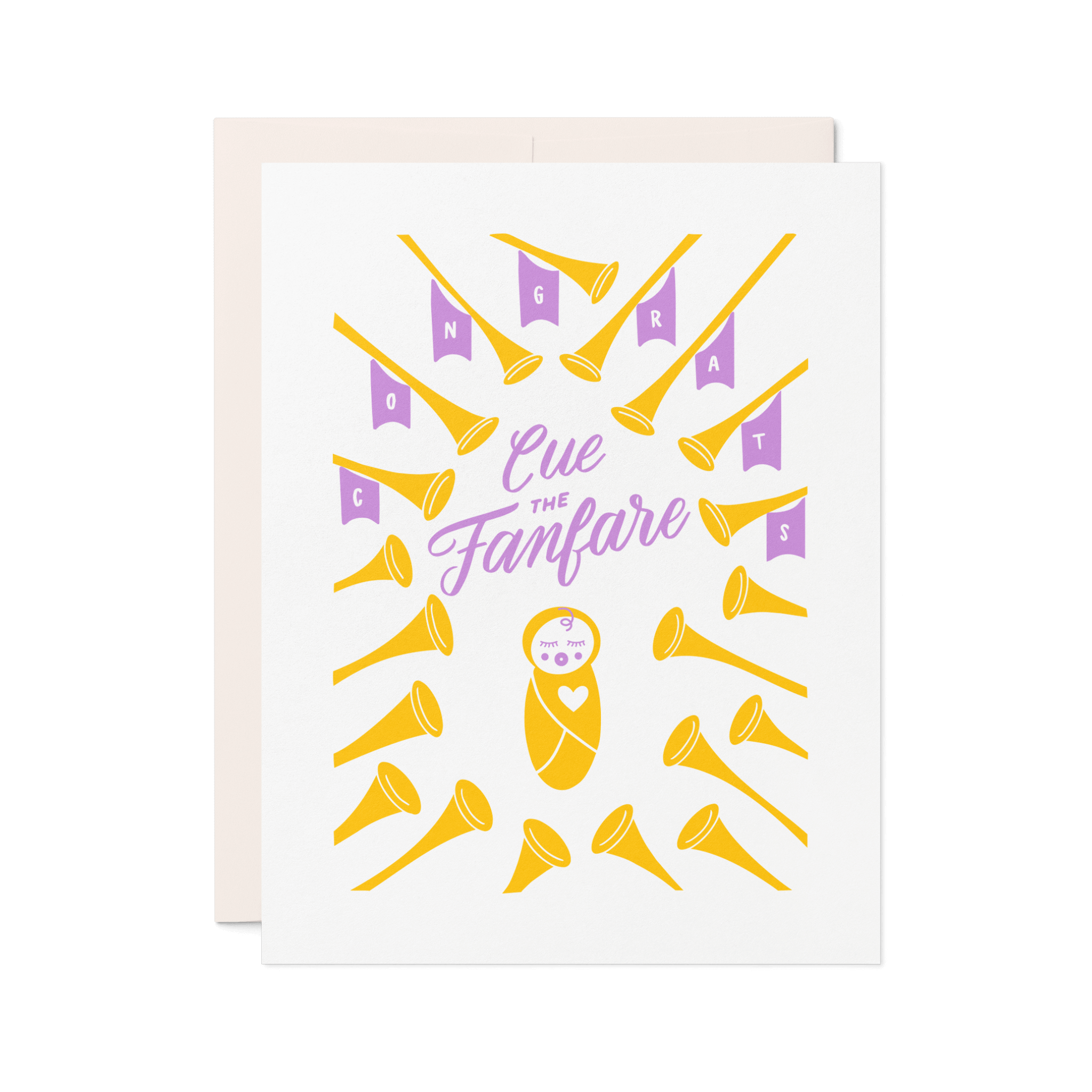 Friendly Fire Paper - Wholesale Baby Card - Fanfare Trumpets | Letterpress New Baby Card1