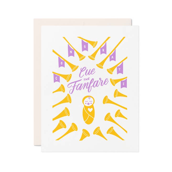 Friendly Fire Paper - Wholesale Baby Card - Fanfare Trumpets | Letterpress New Baby Card1