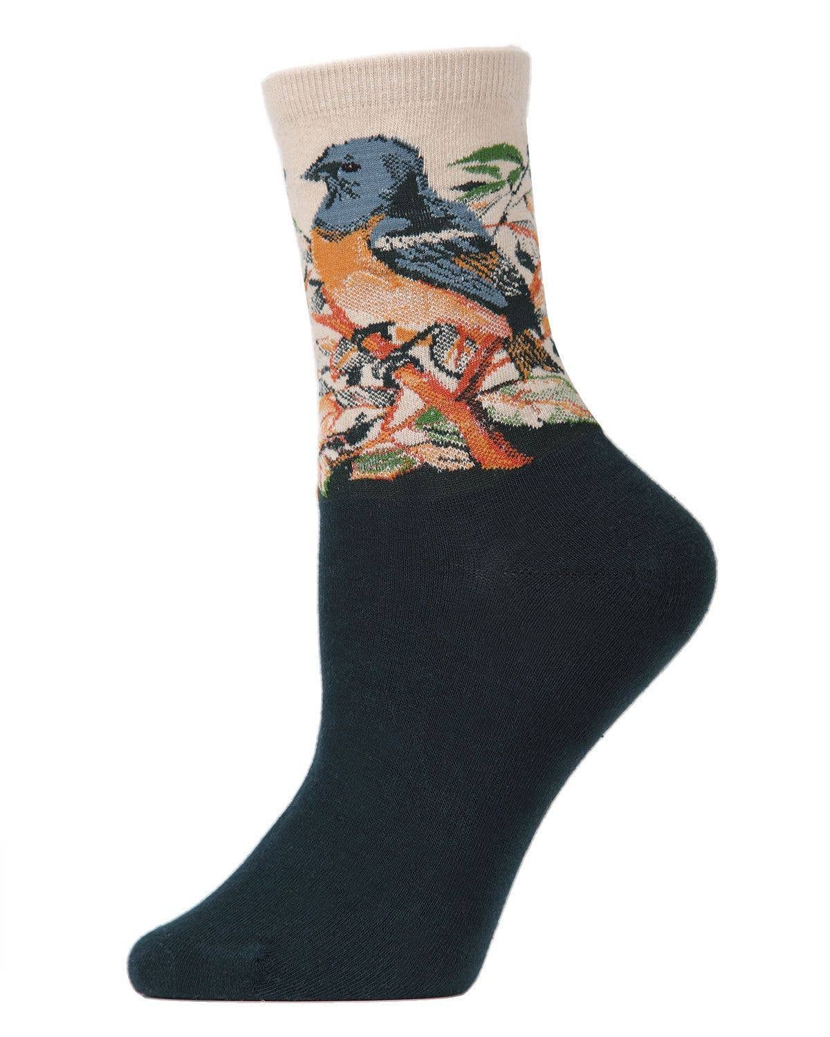 Taupe MeMoi Bird Limited Edition Art Crew Socks for wholesale on Faire0