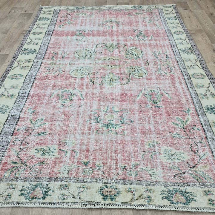 MesopotamiaRugs – wholesale Area rug – 6x9 Pastel Color Vintage Turkish Rug for Under Dining Table or Under Bed