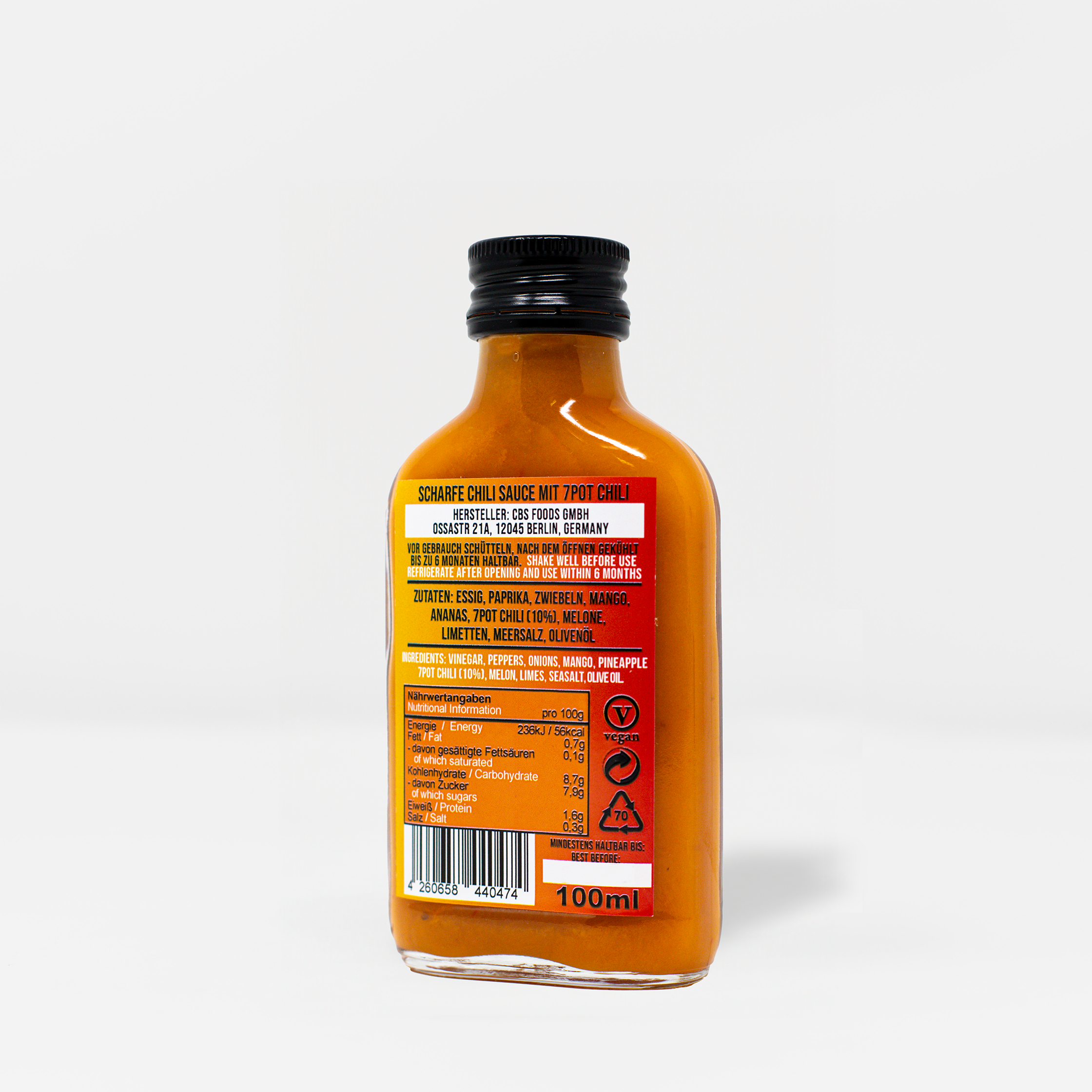 CBS Foods GmbH (Crazy Bastard Sauce) - Wholesale Hot Sauce - 7 Pot Tropical 100ml Hot Sauce1