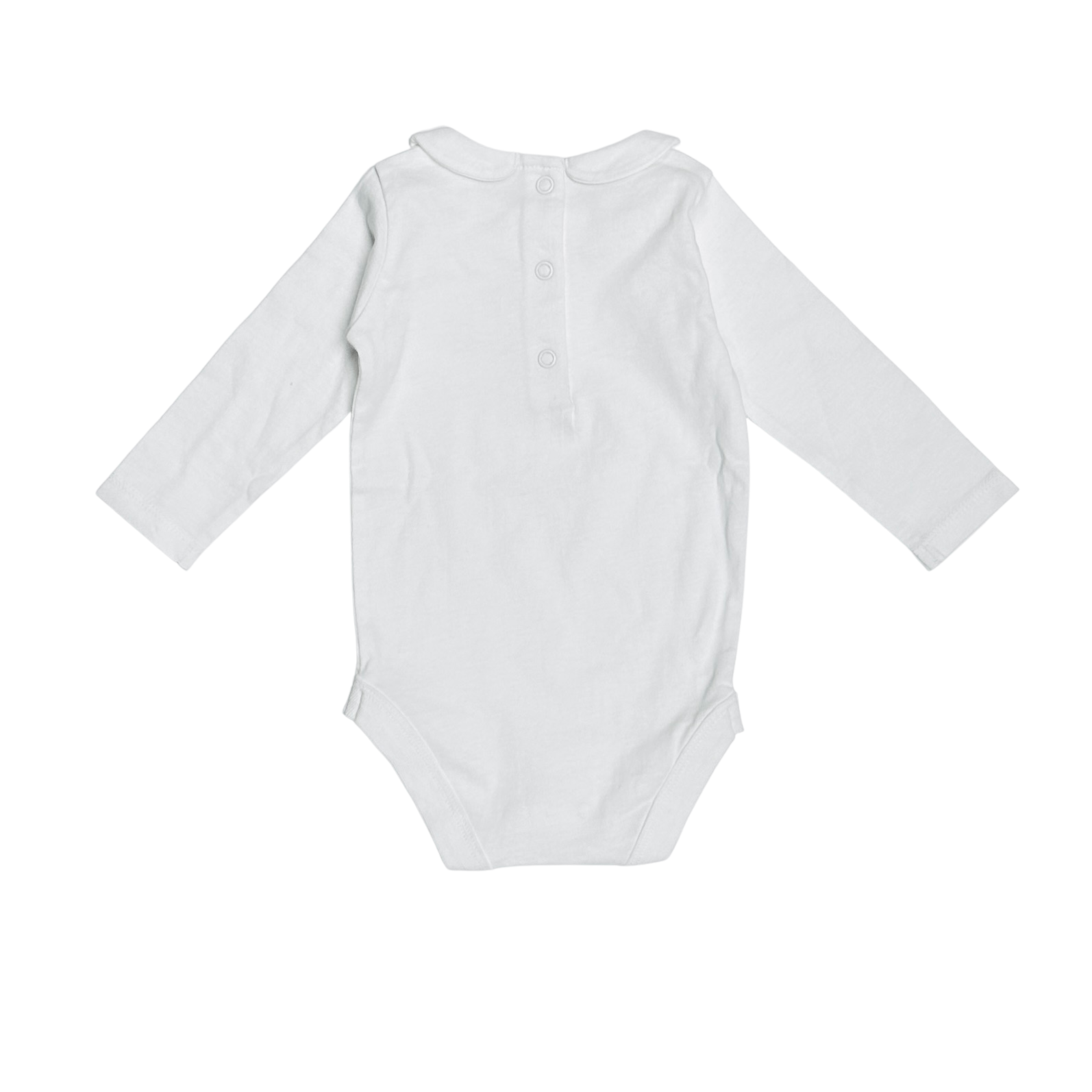 Soft White Basic Peter Pan Long Sleeve Baby Bodysuit (Organic Cotton) for wholesale on Faire1