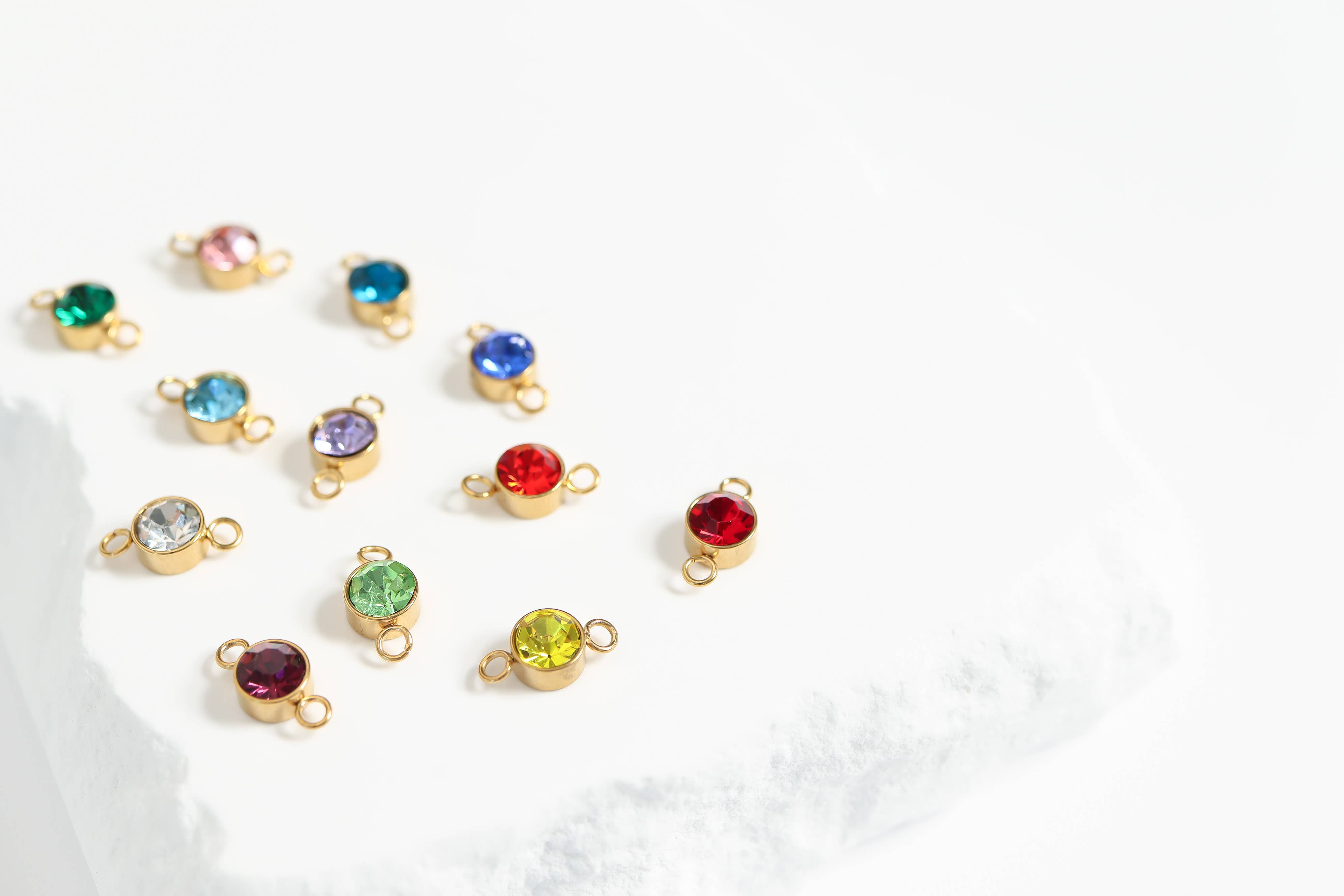 WJW - Vente Breloques/médailles personnalisées - Charm Connecteur de Pierre de Naissance en Acier Inoxydable 18K Or PVD11