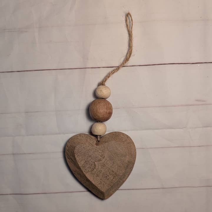 Wood Heart and Bead Ornament for wholesale by A.T. Imports