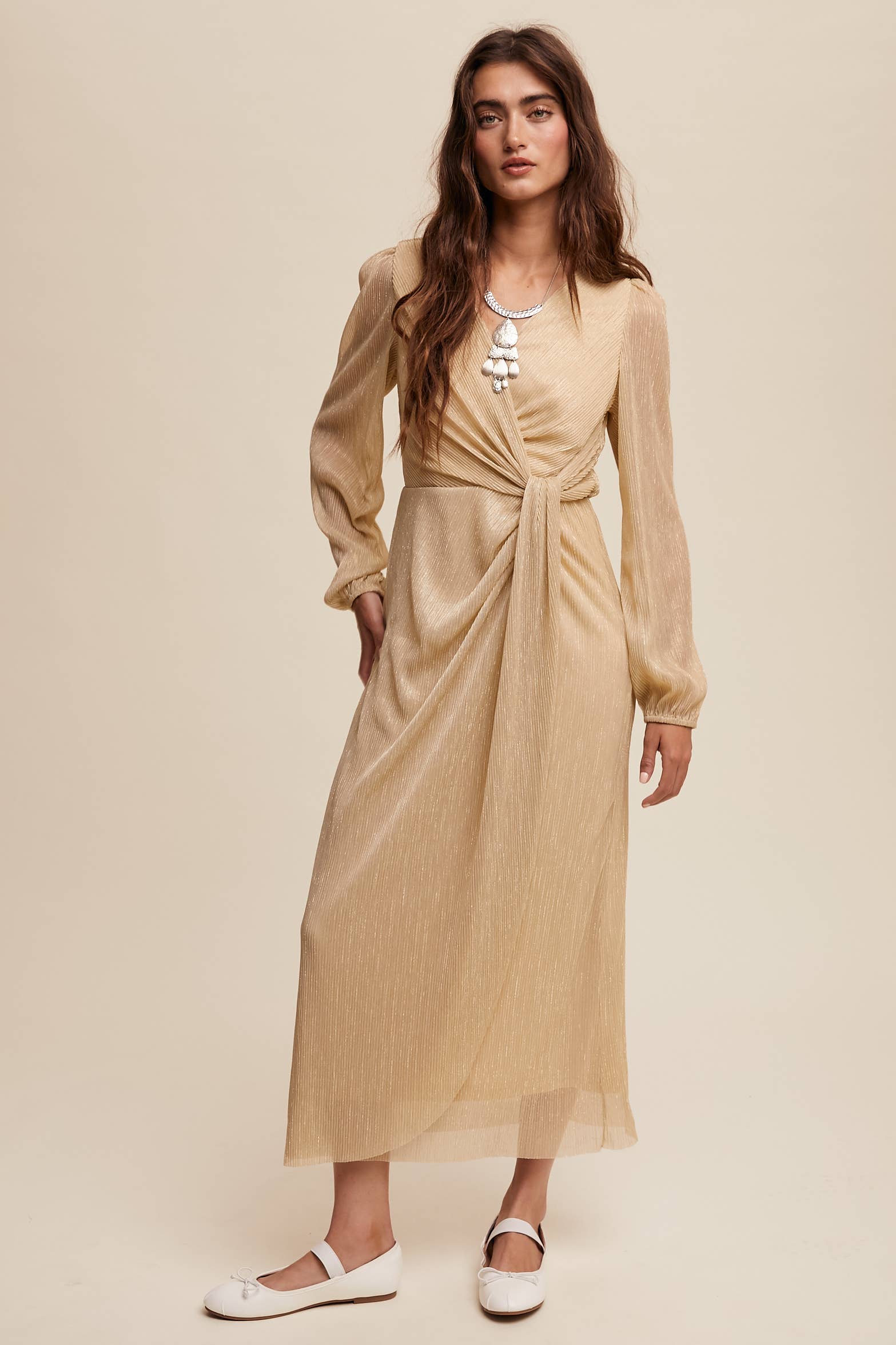 Listicle - Wholesale Jurk - Dames - Glanzende geplooide wikkel midi-jurk LD132229